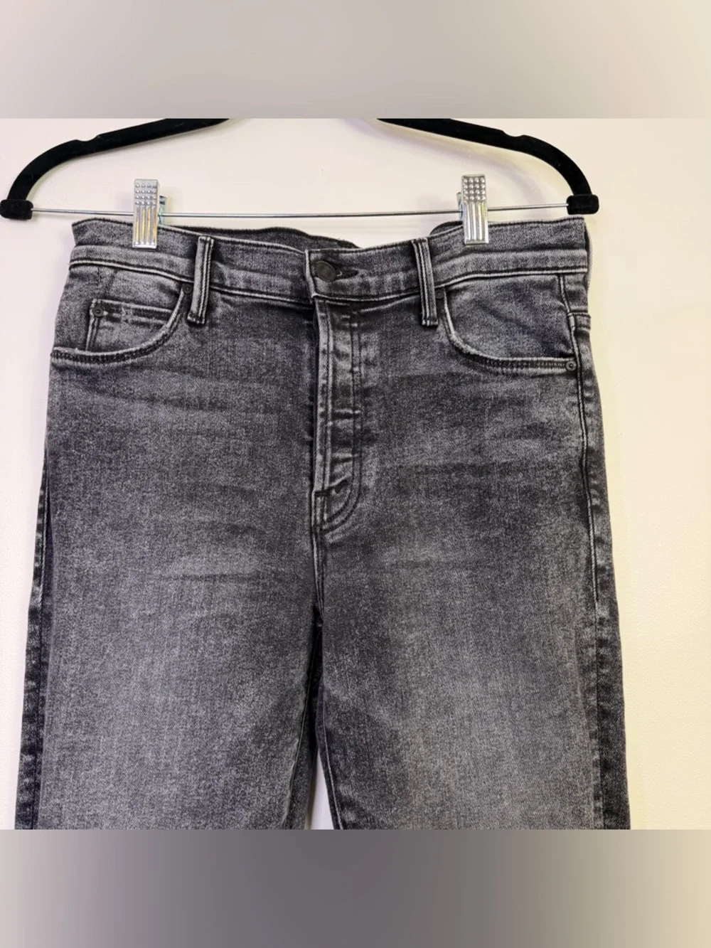 MOTHER The Stunner High Rise Skinny Jeans 29 Charcoal “Train Stops” Denim - Picture 3 of 13